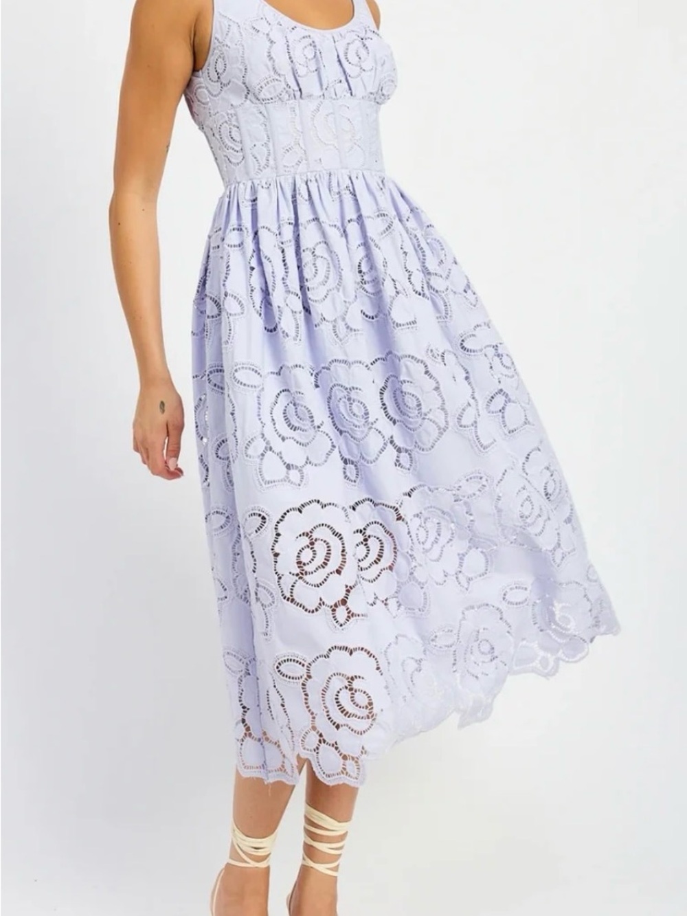 Lace Eyelet Midi Dress in Light Lavender